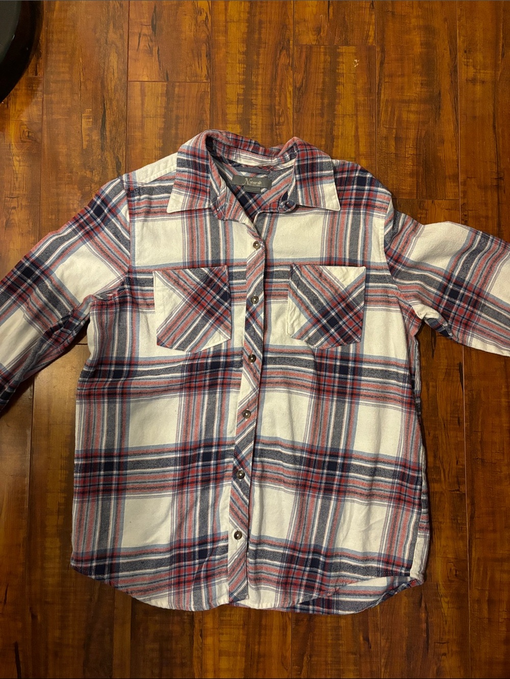 Natural Reflections Cream, Red & Blue Plaid Button-Down Shirt